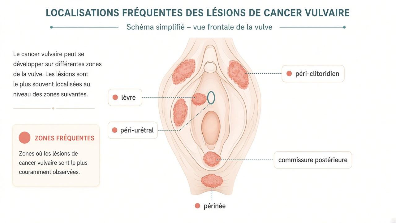 Localisations des lésions vulvaires sur schéma atlas.