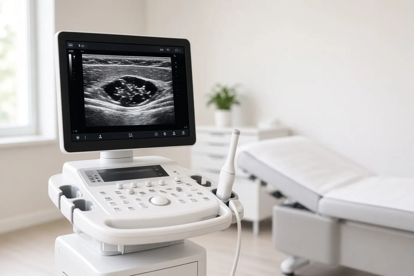 A breast ultrasound machine in an examination room.