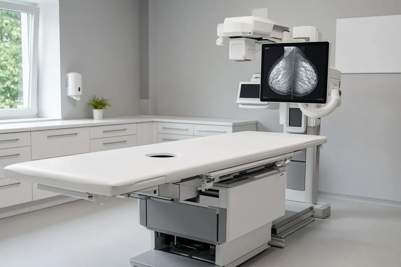 Stereotactic vacuum-assisted biopsy table in an empty room.