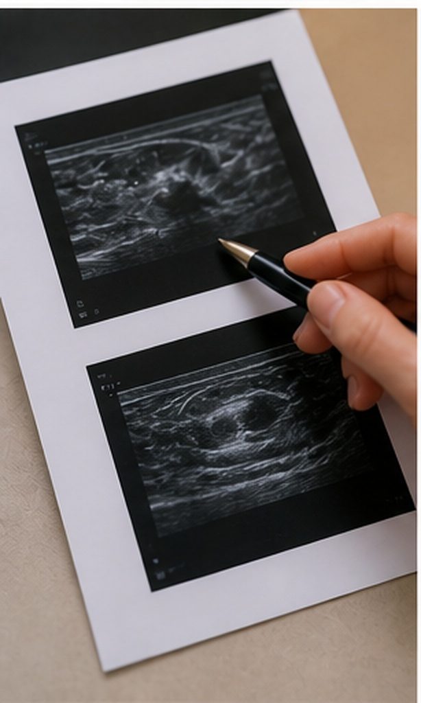 Console d'un échographe mammaire — pupitre de commande tactile et molettes de réglage utilisées par le radiologue pendant l'examen et la biopsie échoguidée, suivi Dr Jérémie Zeitoun chirurgien sénologue Paris 8e Clinique Hartmann Neuilly