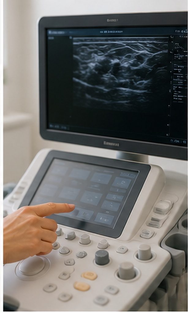 Deux clichés d'échographie mammaire imprimés — comparaison entre l'aspect d'un kyste anéchogène et d'un nodule hypoéchogène, suivi Dr Jérémie Zeitoun chirurgien sénologue Paris 8e Clinique Hartmann Neuilly