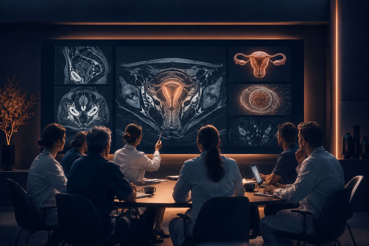 Anatomie de l'appareil génital féminin — utérus, endomètre, trompes et ovaires — coupe illustrant la localisation du cancer de l'endomètre