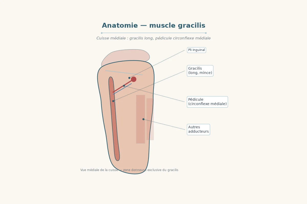 Diagram of the gracilis muscle on the inner thigh