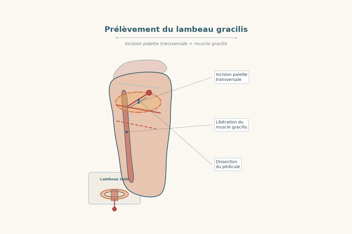 Diagram of raising a skin paddle with the gracilis muscle