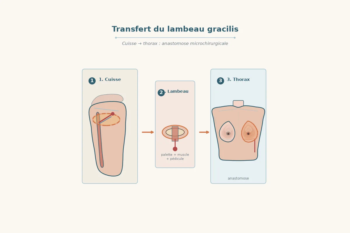 Diagram of the thigh flap moved to the chest
