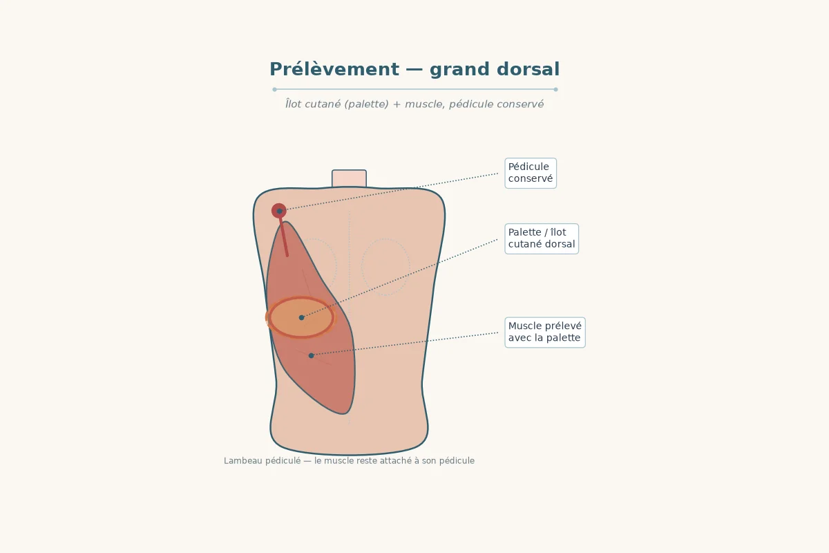 Diagram of raising the skin paddle and muscle from the back