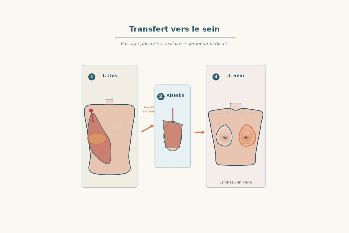 Diagram of the flap swung from the back to the breast
