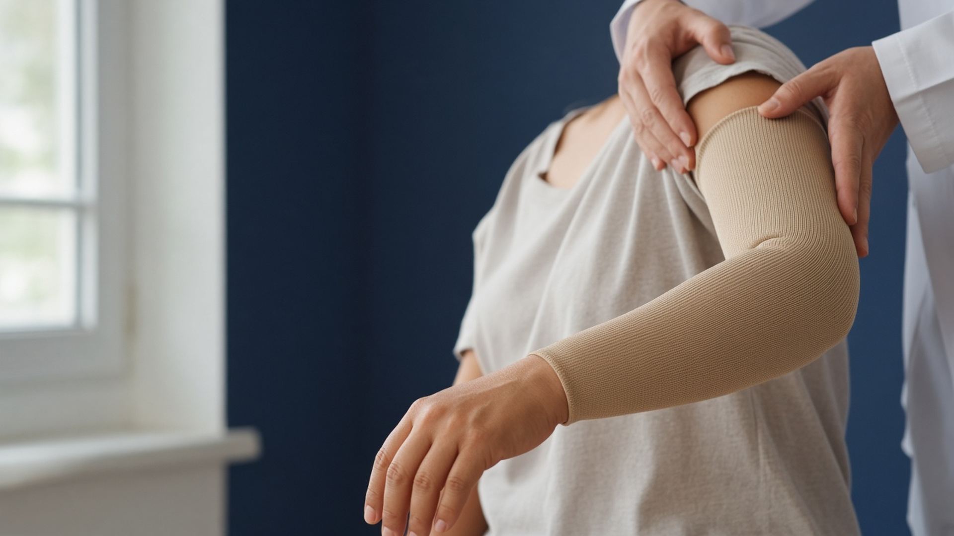 Manchon de contention sur le bras, prévention du lymphœdème