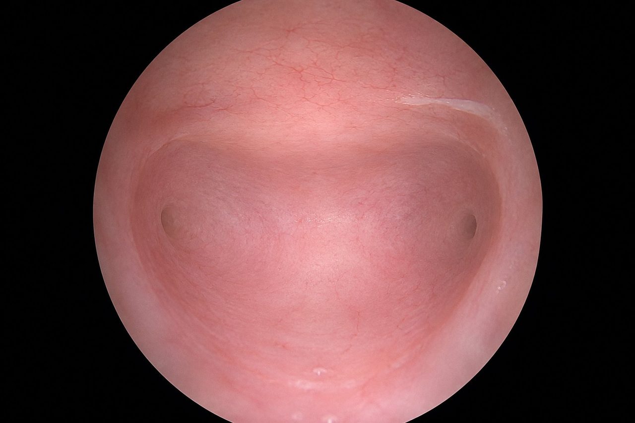 Vue endoscopique de la cavité utérine pendant une hystéroscopie — visualisation directe de la muqueuse