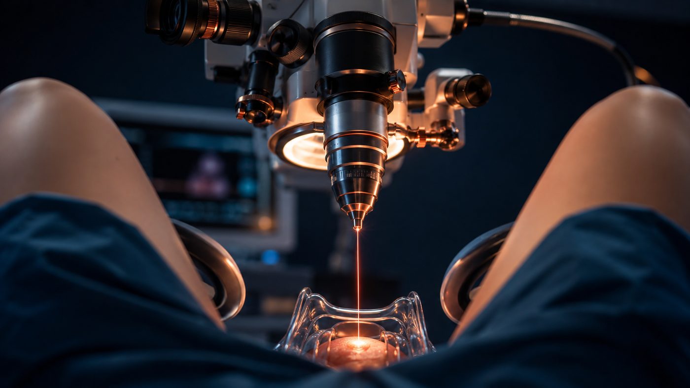 Faisceau laser CO₂ : vaporisation précise et millimétrique de la lésion du col — Dr Jérémie Zeitoun