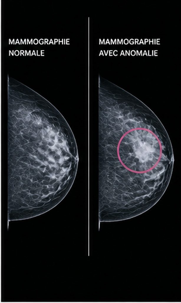 Patiente positionnée debout devant un mammographe pour l'examen — déroulement d'une mammographie de dépistage, suivi Dr Jérémie Zeitoun chirurgien sénologue Paris 8e Clinique Hartmann Neuilly