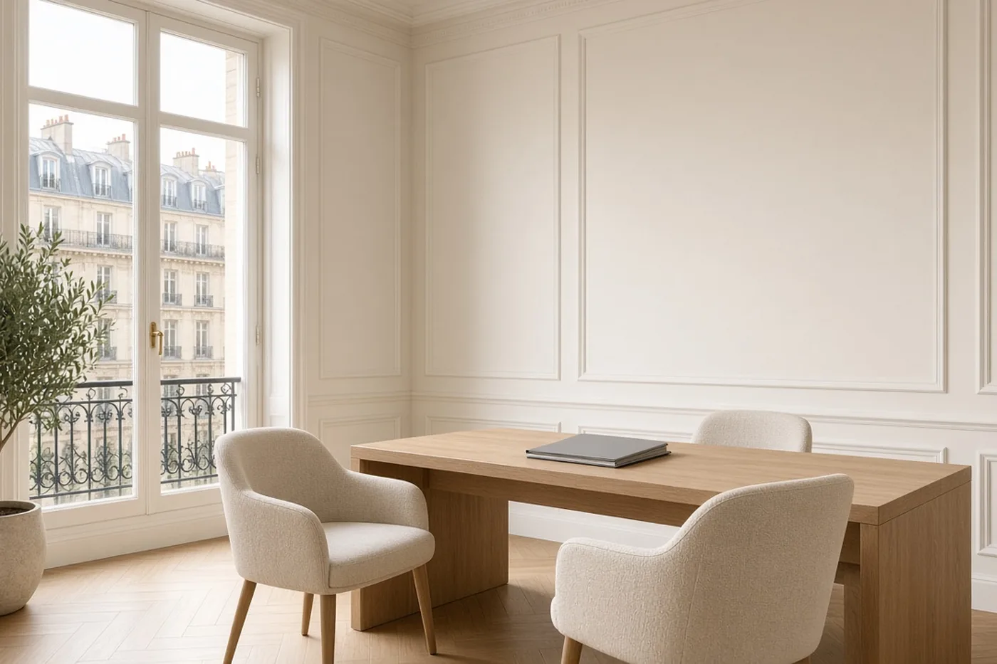 Bureau de consultation lumineux dans un appartement parisien