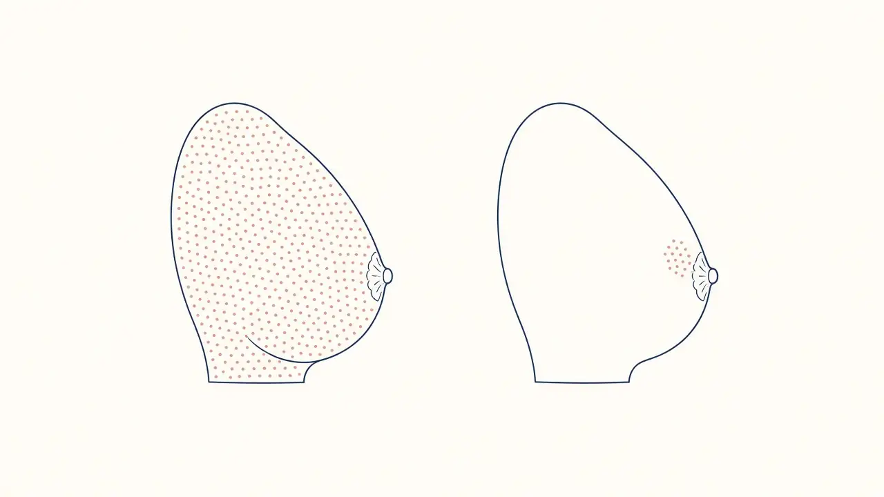 Diagram of microcalcifications within breast parenchyma.