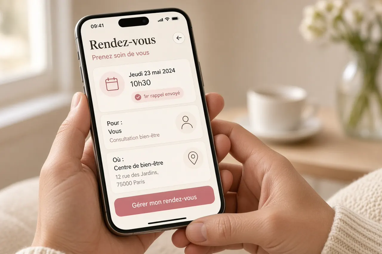 Consultation de second avis à distance : chirurgien en téléconsultation avec une patiente, dossier d'imagerie à l'écran — illustration