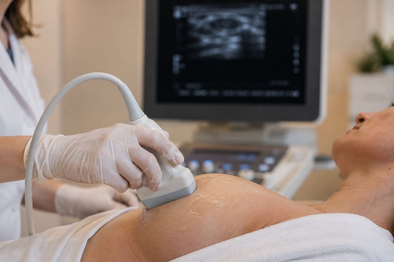 Échographie mammaire complémentaire réalisée chez une patiente aux seins denses