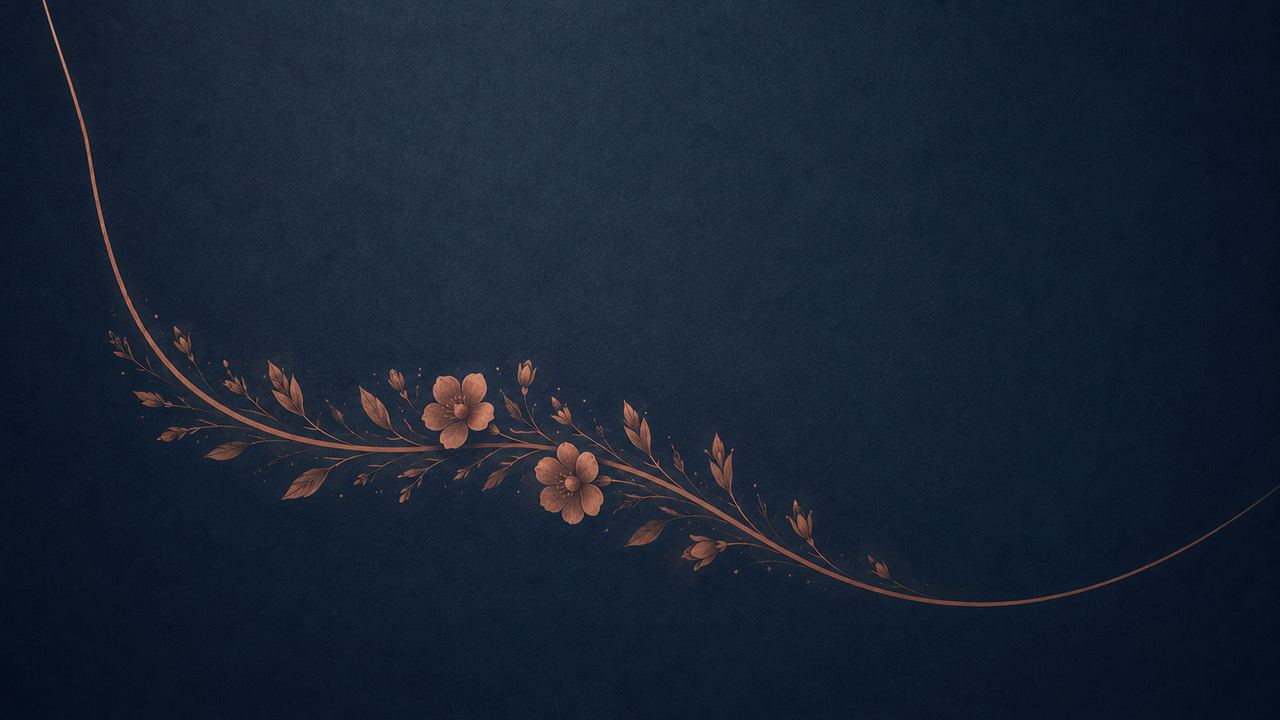 Motif floral terracotta sur fond navy évoquant le tatouage décoratif sur cicatrice de mastectomie après reconstruction à plat