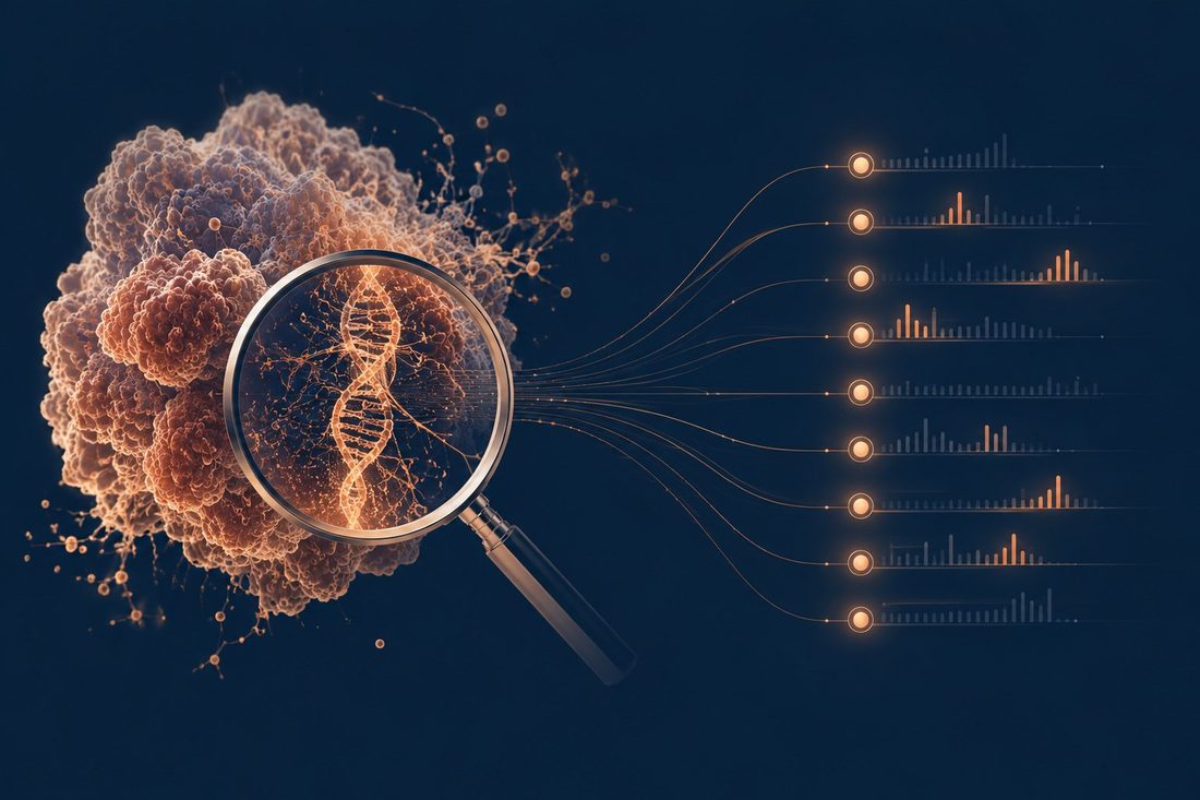 Schéma : test génomique du cancer du sein, analyse de l'activité des gènes de la tumeur